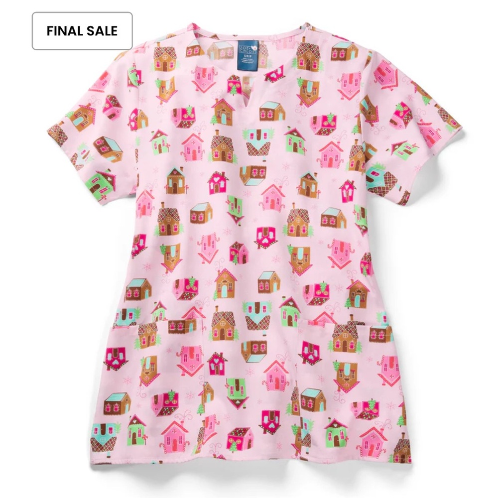 Zoe+Chloe Performance Notch Neck Print Scrub Top